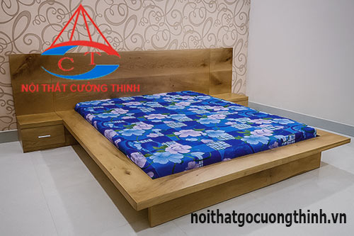Mẫu giường gỗ Sồi tự nhiên kiểu Nhật đẹp