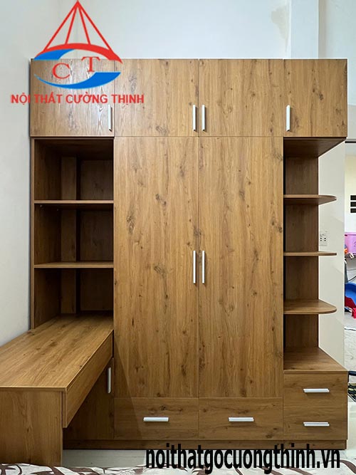 Tủ quần áo kèm bàn làm việc học tập góc chữ L đẹp