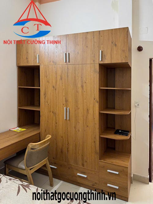 Tủ quần áo liền bàn học thông minh gỗ hiện đại