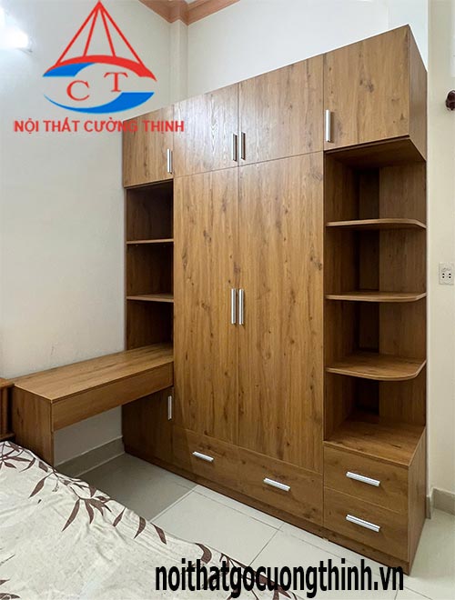 Mẫu tủ quần áo tích hợp bàn làm việc đa năng gỗ MDF
