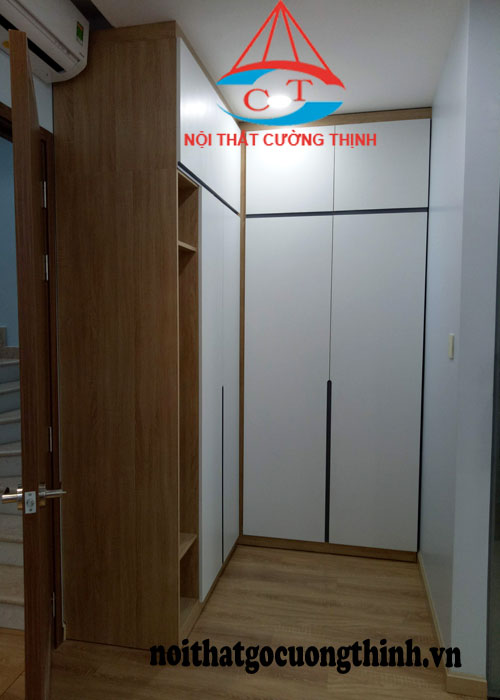 Tủ quần áo góc vuông chữ L đẹp gỗ MDF chống ẩm sồi trắng