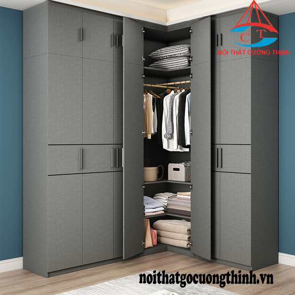 Tủ quần áo góc tường chữ L hiện đại đẹp bằng gỗ công nghiệp