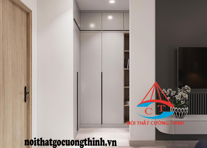 Tủ quần áo góc chữ L gỗ màu xám hiện đại