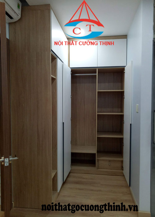 Tủ quần áo góc vuông kiểu chữ L đẹp bằng gỗ