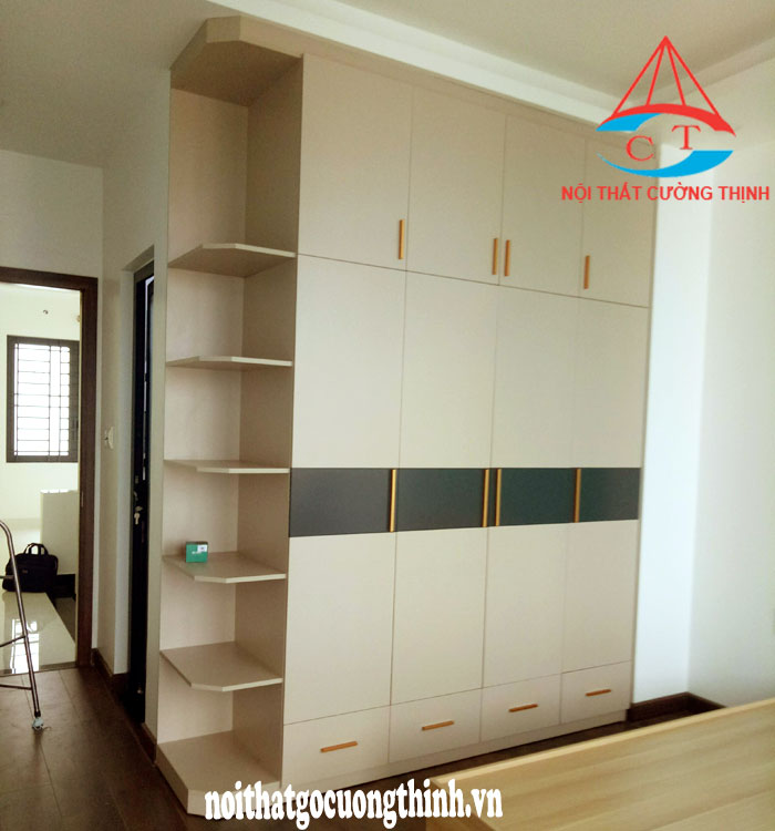 Tủ quàn áo bằng gỗ công nghiệp 4 cánh sát trầnđẹp 