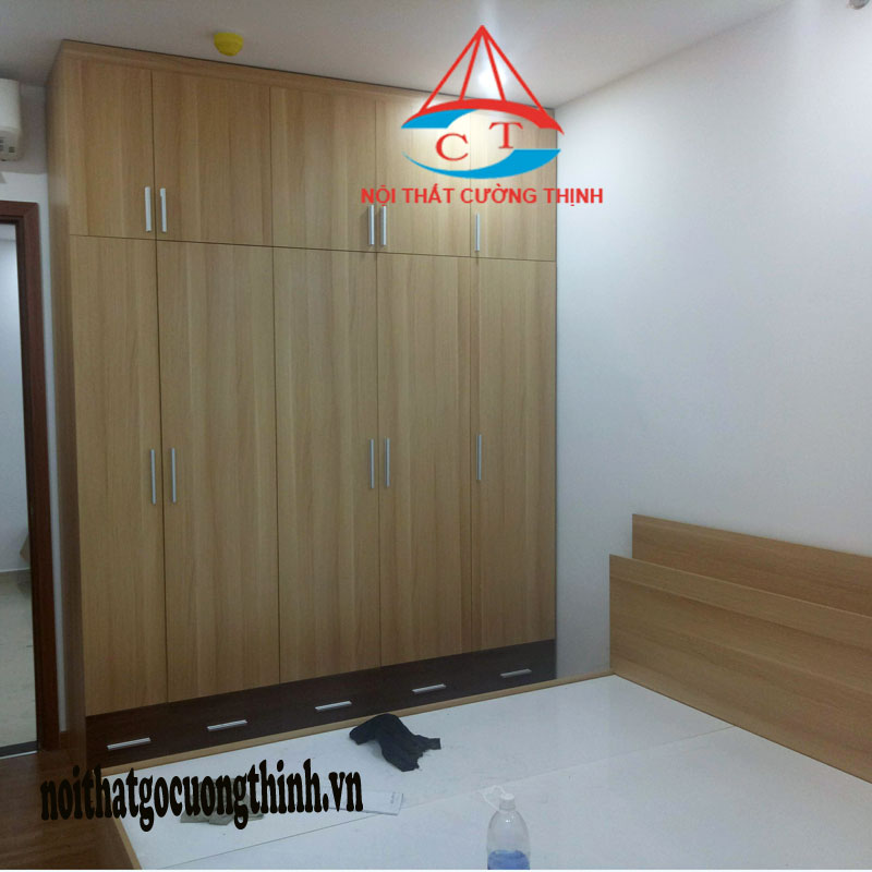 Tủ quần áo gỗ công nghiệp màu vàng nâu 