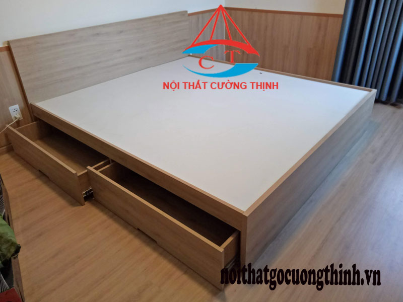 Giường gỗ công nghiệp có hộc kéo lắp đặt tại chung cư Quận 9 TPHCM