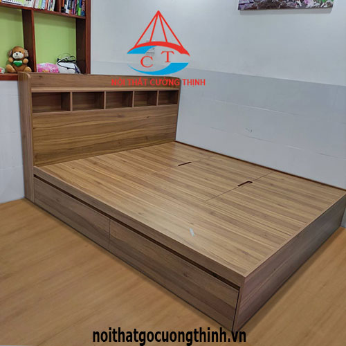Giường hộp 1m8 đẹp có ngăn kéo lưu trữ bên hông giường