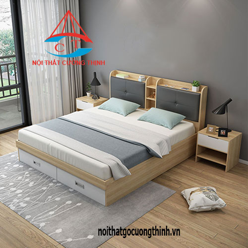 Mẫu giường ngủ gỗ công nghiệp 1m8 có ngăn kéo 