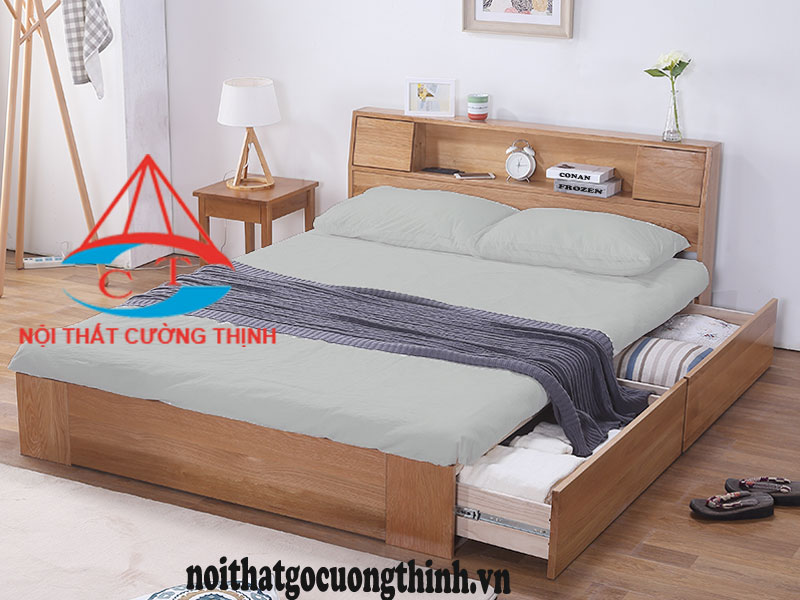 Giường ngủ đẹp đa năng kèm kệ trang trí có hộc kéo 