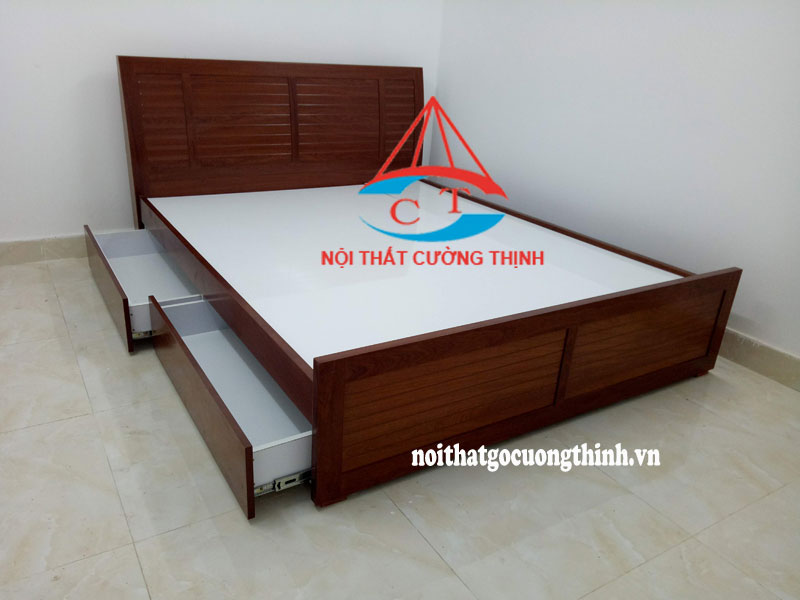 Mẫu giường ngủ gỗ công nghiệp có ngăn kéo đẹp Quận 9