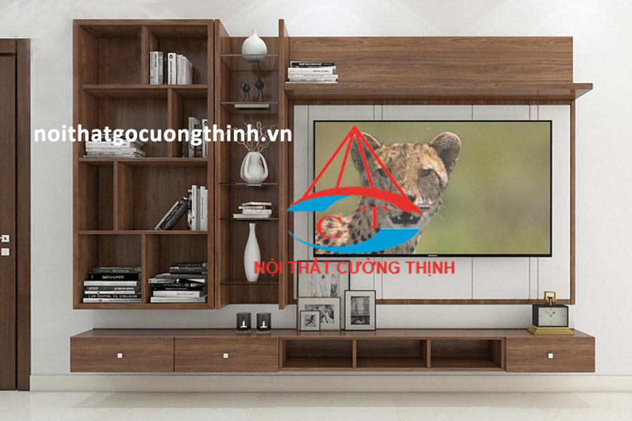 Kệ tivi gỗ đẹp đẳng cấp đa chức năng 2m4 màu tối