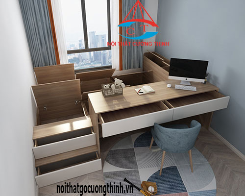 Giường ngủ gỗ thông minh kết hợp với bàn làm việc phối màu hiện đại