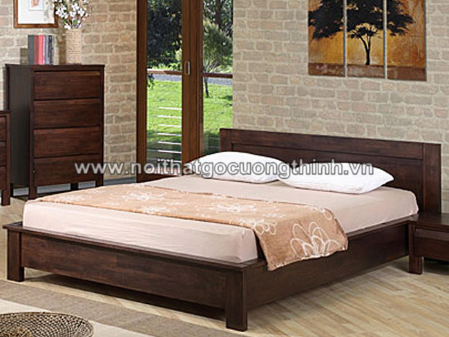 Mẫu giường ngủ 1m6 gỗ tự nhiên chân cao đẹp