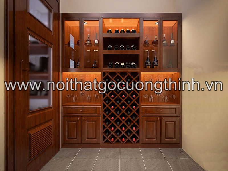 Tủ rượu âm tường bằng gỗ đẹp