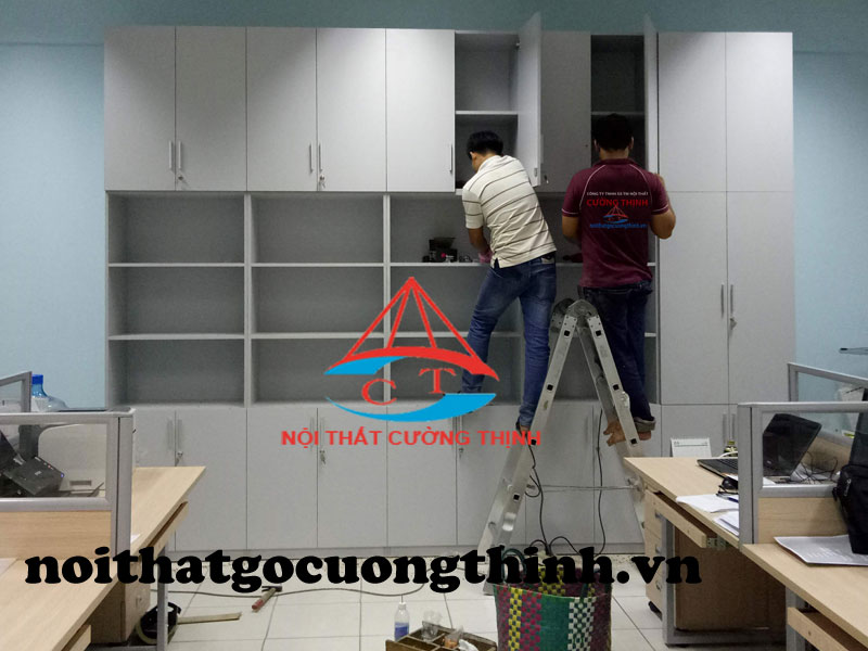 Tủ văn phòng gỗ Mdf phủ Melamine xám lắp đặt Quận Thủ Đức