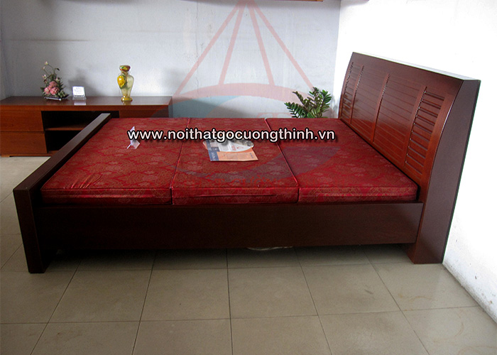 giường gỗ đẹp 1m6 gỗ công nghiệp mdf veneer xoan đào