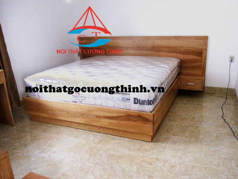 Giường gỗ Sồi Mỹ 1m8 hiện đại mẫu đẹp có tab treo đầu giường