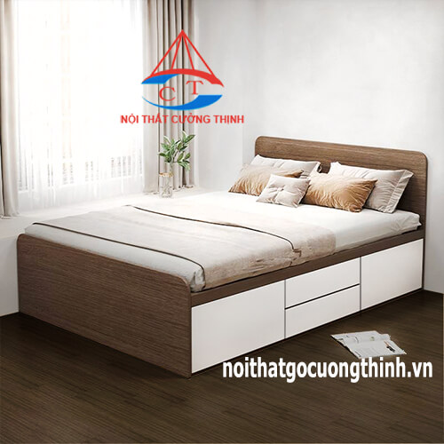 Giường ngủ hiện đại gỗ công nghiệp có 4 ngăn kéo bên hông tiện dụng