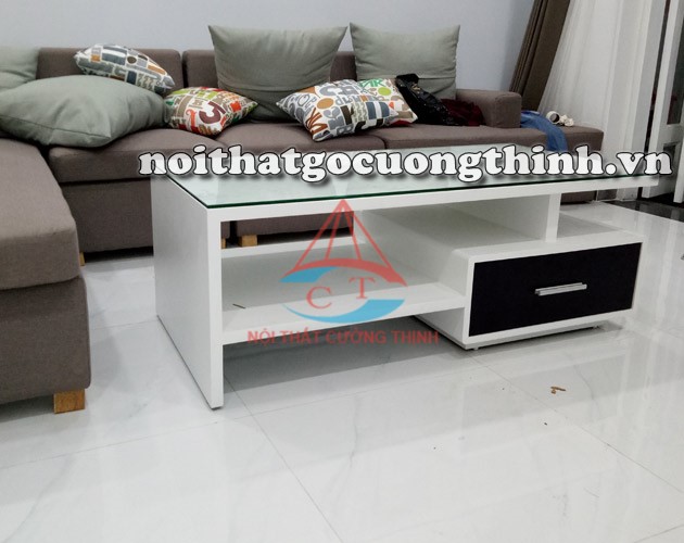 Bàn sofa cho phòng khách đẹp gỗ công nghiệp Mdf sơn PU trắng đen mặt kính