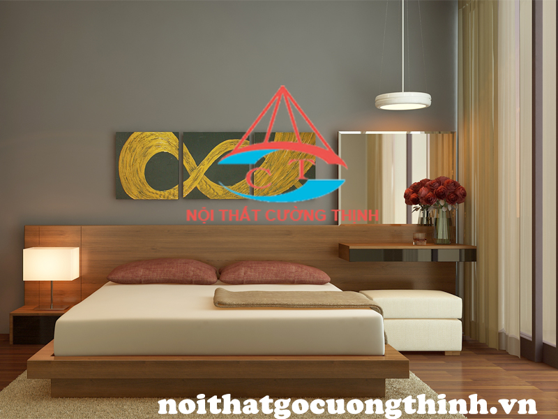 Mẫu giường ngủ gỗ 1m8 đẹp đa năng thiết kế hiện đại mới nhất,có bàn trang điểm với khung gương treo tường 