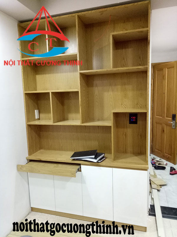 Tủ trang trí gỗ Veneer Sồi lắp đặt ở chung cư Quận Thủ Đức