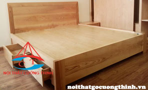 Giường ngủ 1m8 gỗ Sồi có ngăn kéo 