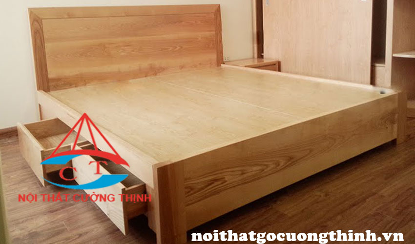 Mẫu giường ngủ gỗ Sồi 1m8 có 2 ngăn kéo tại Quận 9