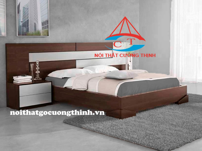 Giường ngủ 1m4 đẹp gỗ công nghiệp có tab đầu giường hiện đại tại Quận 9 TPHCM