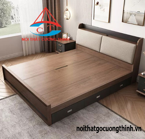 Mẫu giường ngủ bằng gỗ hiện đại có ngăn kéo