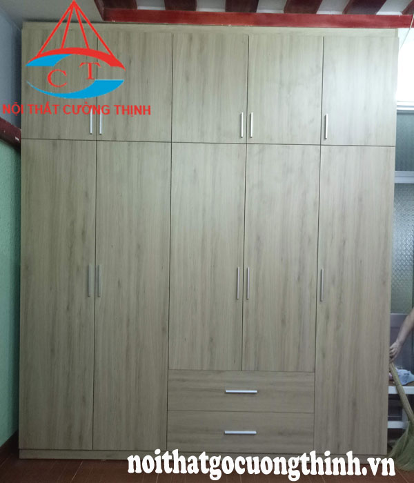 Tủ quần áo gỗ Melamine vân Sồi cao sát trần đầy tiện nghi đẹp tại Quận 9 TP Hồ Chí Minh