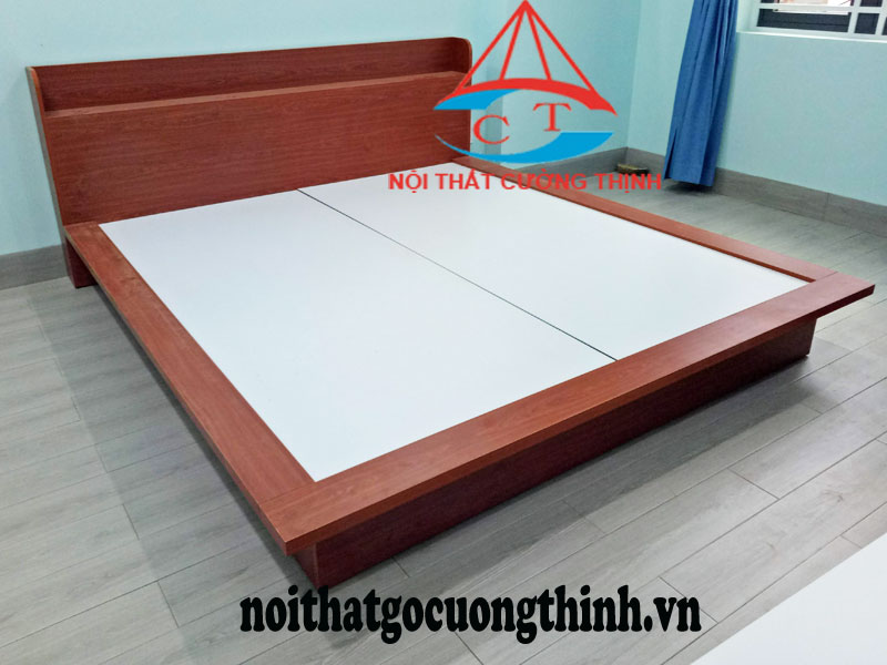 Giường ngủ 1m8 kiểu Nhật gỗ công nghiệp màu nâu đỏ đẹp tại Quận 9 TPHCM