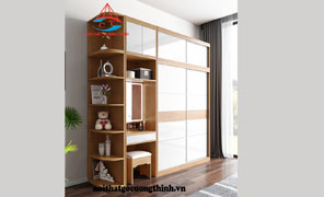 TỦ QUẦN ÁO MDF CỬA LÙA CÓ BÀN TRANG ĐIỂM