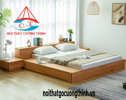 Mẫu giường ngủ gỗ dạng thấp hiện đại