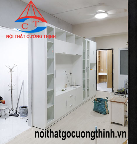 Tủ tivi phòng khách có tủ rượu trang trí hiện đại sang trọng