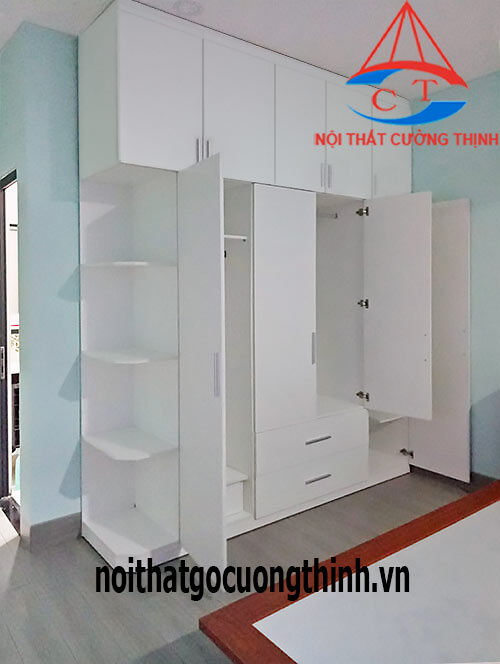 Tủ quần áo gỗ công nghiệp MDF màu trắng kịch trần đẹp