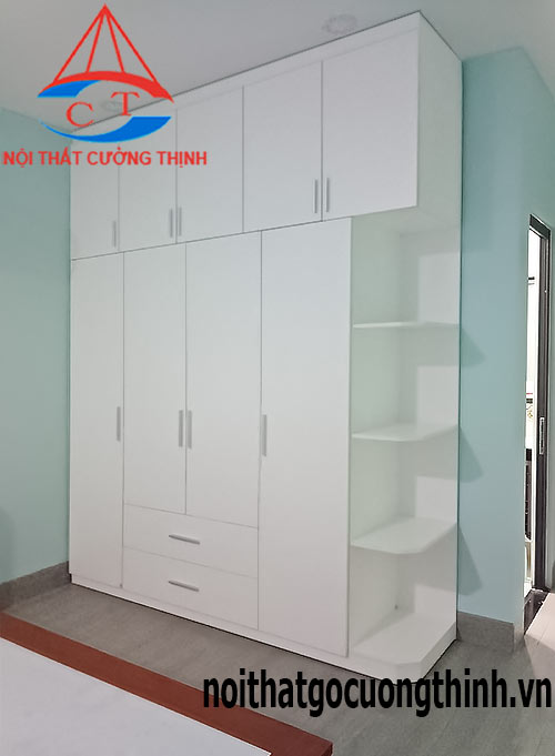 Mẫu tủ đựng quần áo gỗ MDF Melamine 4 cánh trắng đẹp