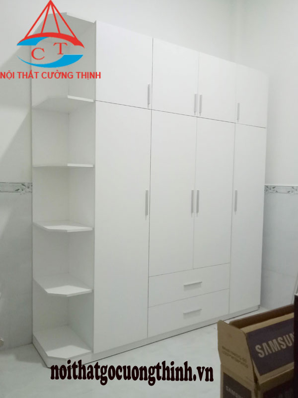 Tủ đựng quần áo màu trắng có ngăn kéo gỗ công nghiệp MDF Melamine cao cấp tại Quận Thủ Đức HCM