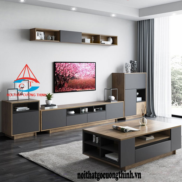 Kệ tivi phòng khách đẹp bằng gỗ kiểu hiện đại mới nhất