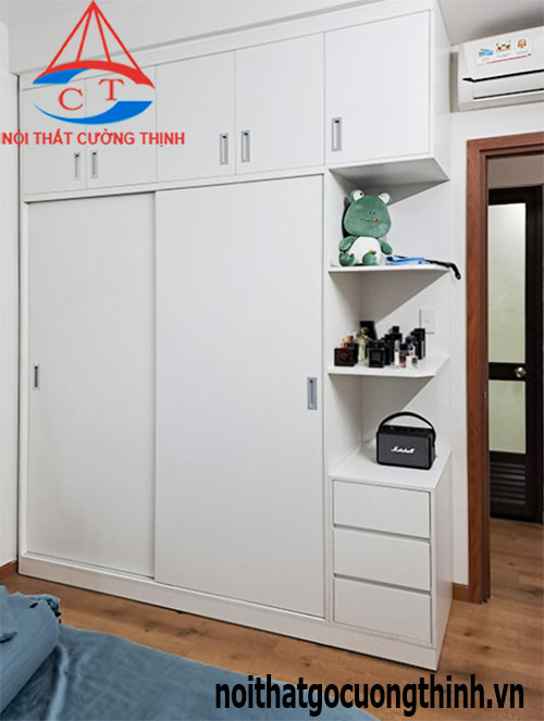 Mẫu tủ quần áo đẹp cao sát trần bằng gỗ công nghiệp MDF kiểu hiện đại