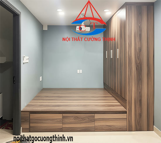Giường phản có ngăn kéo liền tủ quần áo gỗ đẹp hiện đại