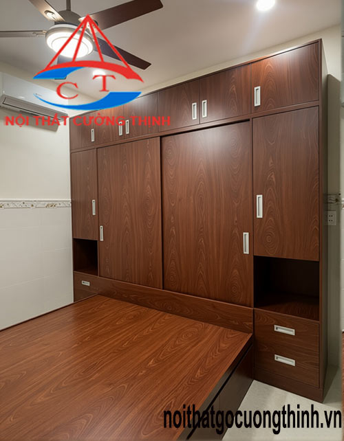 Mẫu giường ngủ hộp thông minh liền tủ quần áo đa năng