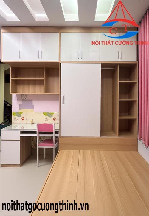 Giường ngủ tích hợp tủ quần áo kèm bàn học cho người lớn và trẻ em