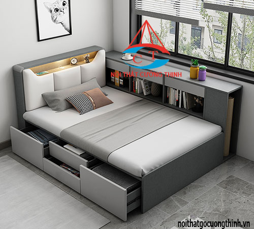 Giường đơn 1m2 có ngăn kéo thông minh bằng gỗ