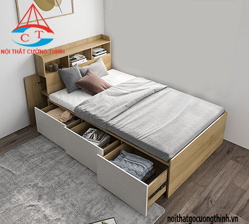 Mẫu giường đơn thông minh 1m2 có hộc kéo và nhiều ngăn