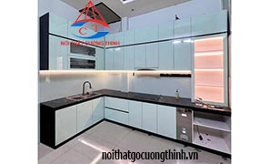 Thiết kế mẫu Tủ bếp Acrylic chữ L hiện đại đẹp